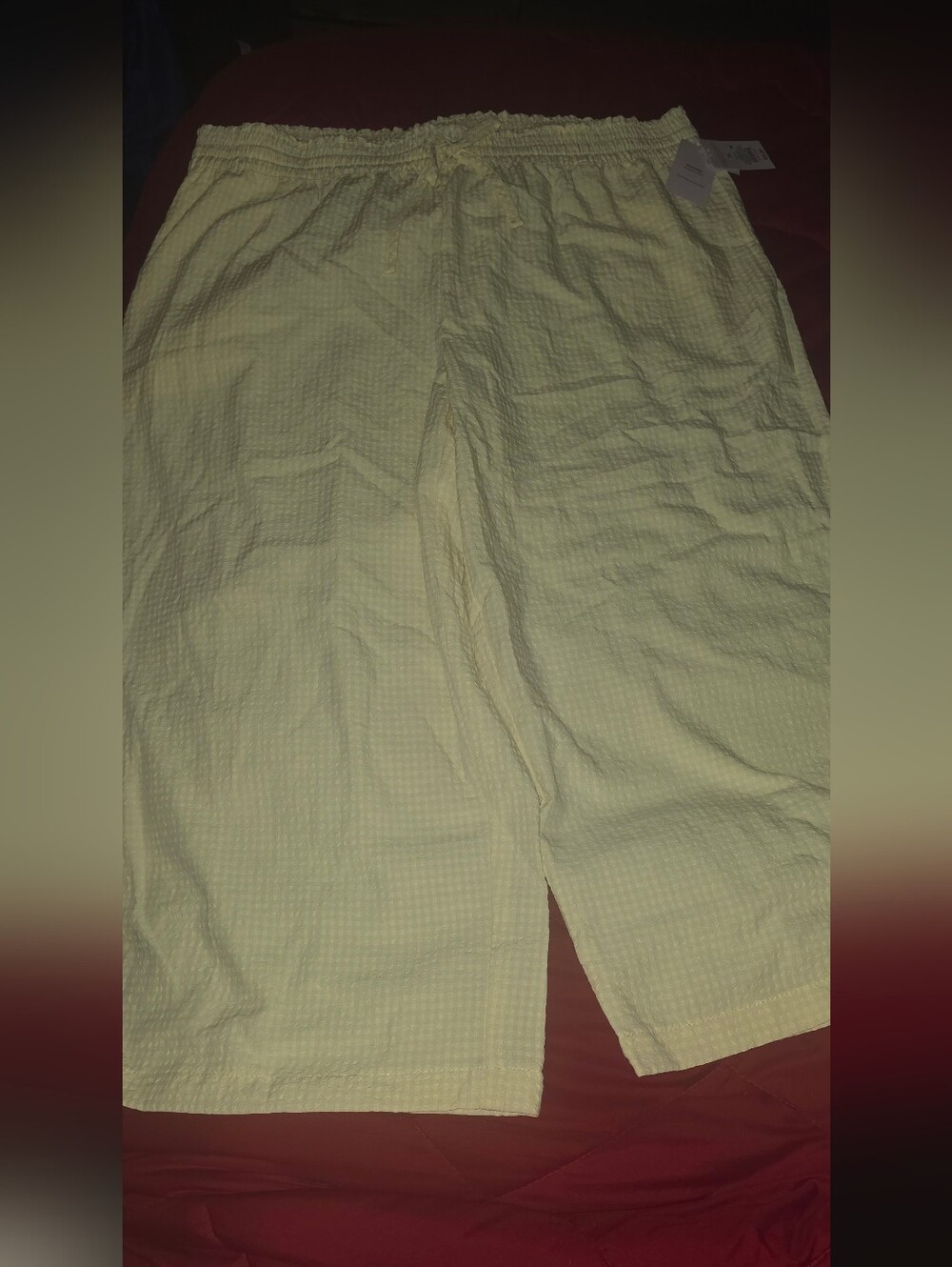 a new day Pale Yellow Seersucker And Blue And White Flower Cropped Lounge Pants
